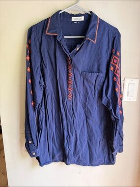 Coldwater Creek Navy Embroidered Long-Sleeve tunic 2x